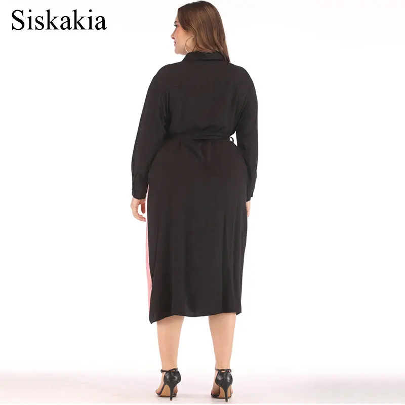 Siskakia/женское платье рубашка розового черного цвета элегантное больших размеров