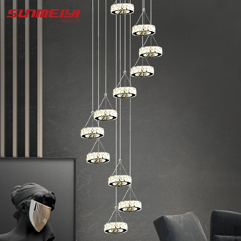 Online Modern Uzun LED Spiral Oturma Kristal Avizeler Aydınlatma Kapalı Fikstür Için Merdiven Merdiven Lambası Vitrin Yatak Odası Otel Salonu