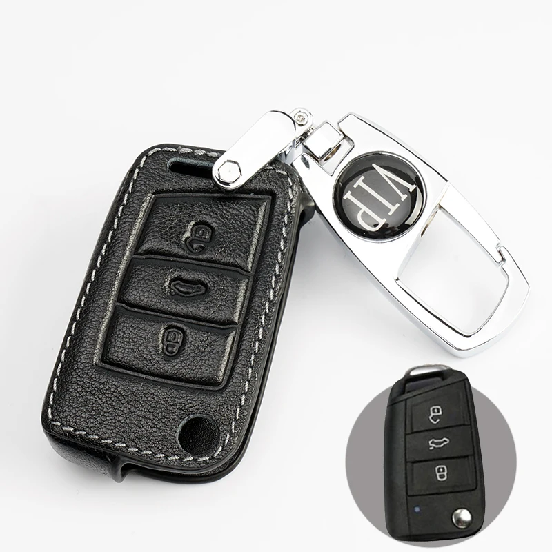 Новый кожаный чехол для автомобильных ключей + брелок VW Volkswagen Golf 7 mk7 Skoda Octavia A7
