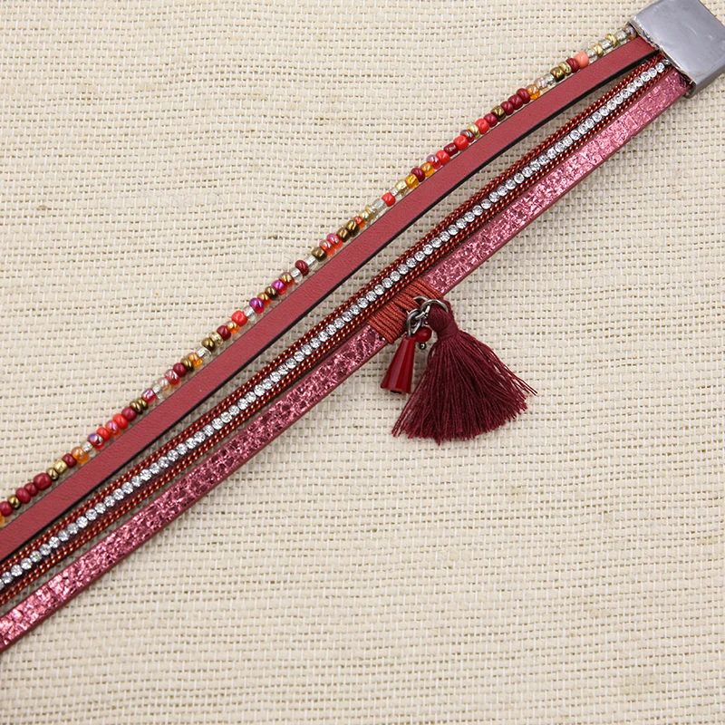 Браслет из искусственной кожи для женщин комплект браслета с кристаллами