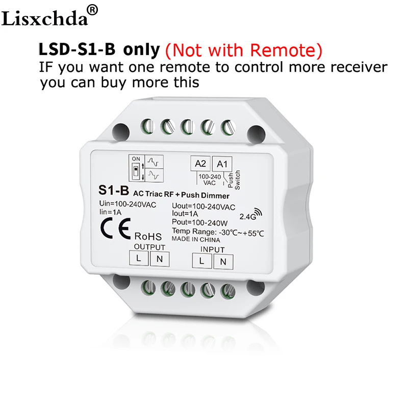 S1-B AC Triac Dimmer Симистор светодиодный диммер 220V 230V 110V AC Беспроводной РЧ с регулируемой яркостью кнопочный переключатель с 2,4G пульт дистанционного управления для одного Цвет светодиодный лампы - Цвет: S1-B AC Triac Dimmer