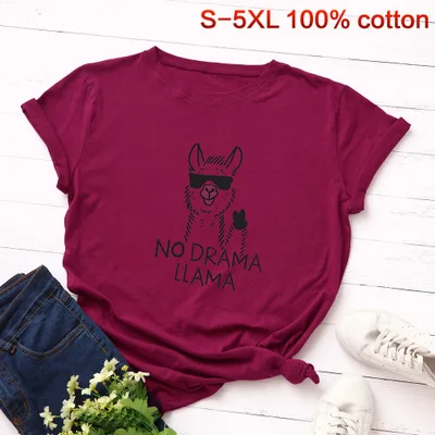 wine red SINGRAIN, крутая футболка с принтом альпаки, женская футболка большого размера с рисунком, базовые Топы, повседневные футболки с животными, уличная одежда, хлопковая Футболка с круглым вырезом - Цвет: wine red