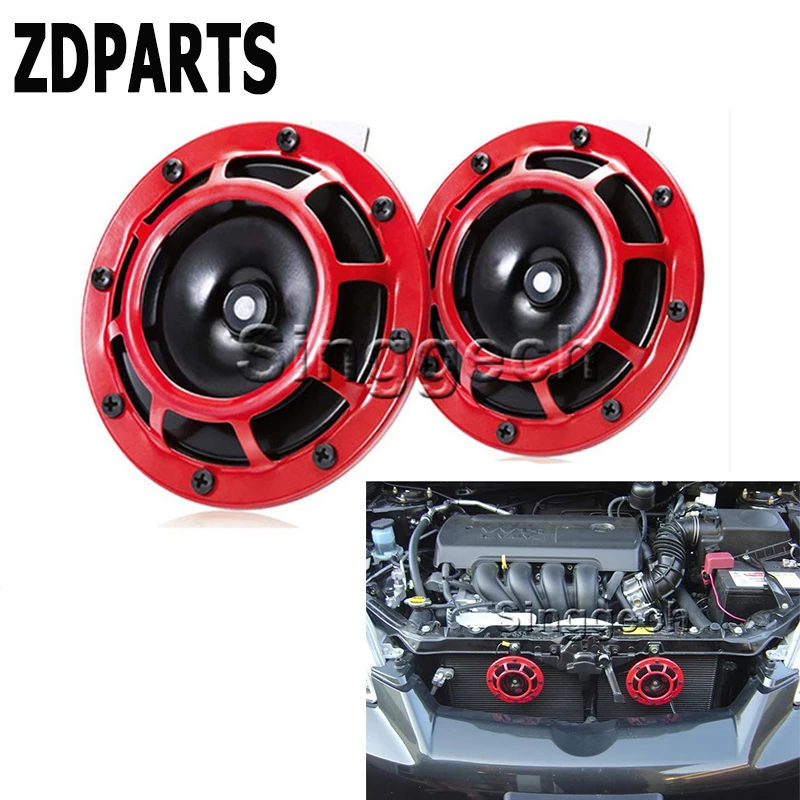 

ZDPARTS 2PC For Ford Focus 2 3 Fiesta Mondeo MK Chevrolet Cruze Aveo Kia Rio Ceed Car Stickers Red Electric Blast Tone Horn Kit