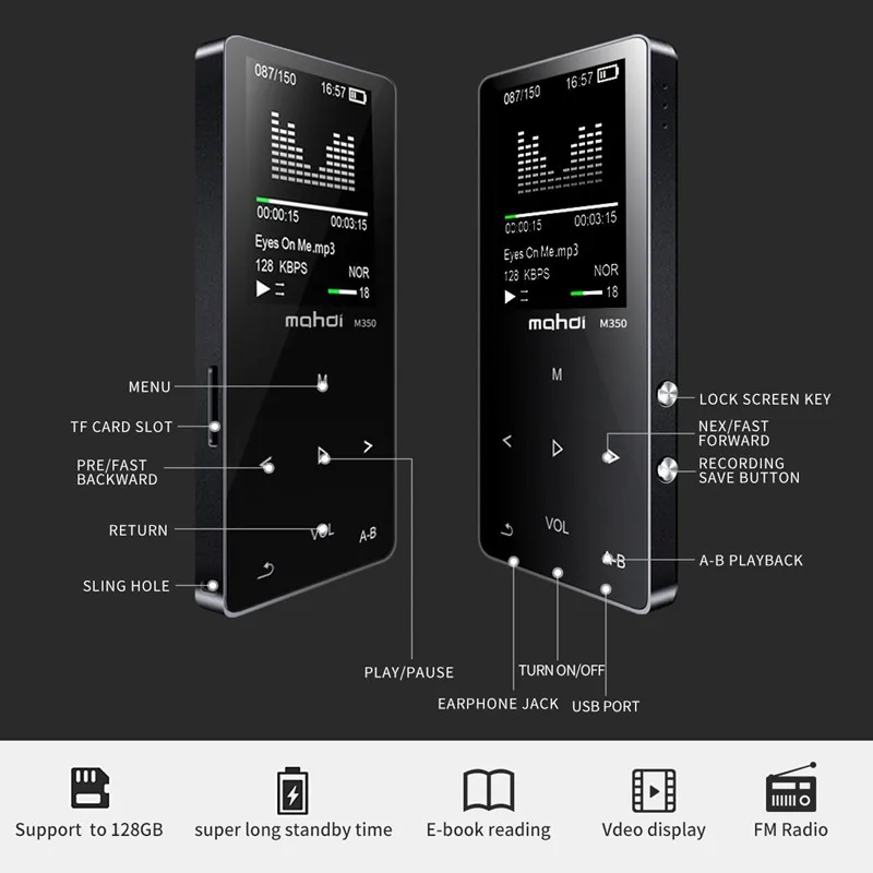 Новый металлический Bluetooth спортивный MP3-плеер портативный аудио 8 Гб со