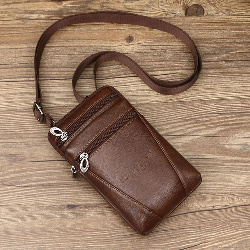 mens genuine leather shoulder bags small square high quality multi function messenger bag retro business office mobile phone st free global shipping