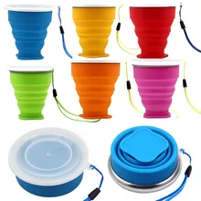 Portable Collapsible Metal ring Transparent Cover Cup Creative Outdoor Travel Folding Retractable Drinking Cups 240ml