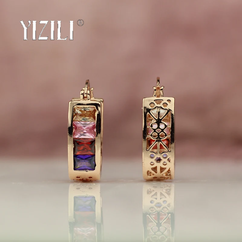 Серьги YIZILI из розового золота 585 пробы с инкрустацией микровоска для женщин