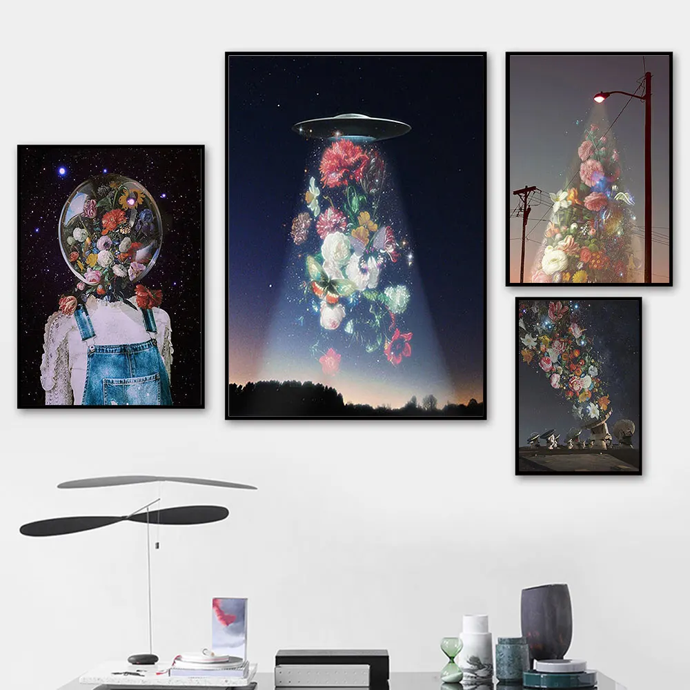 

Abstract Wall Art Canvas Poster and Print Surrealism Flower Decorative Picture Modern Living Room Metal Organic Glass Frame