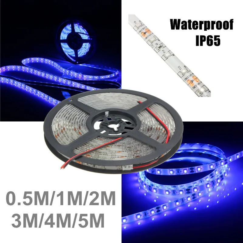 0,5/1/2/3/4/5 м 3528 SMD 60 Светодиодный УФ лампы фиолетовый ультрафиолетовый свет светодиодный свет прокладки Водонепроницаемый IP65 черный подвесной светильник DC12V