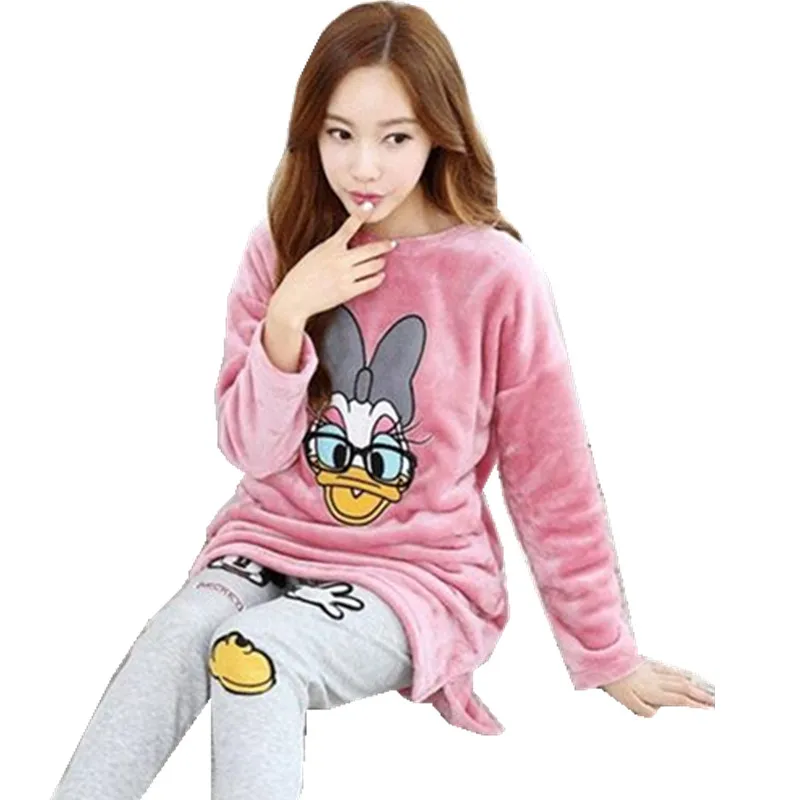 Осенне-зимняя обувь милая Женская одежда для сна с длинными рукавами фланель