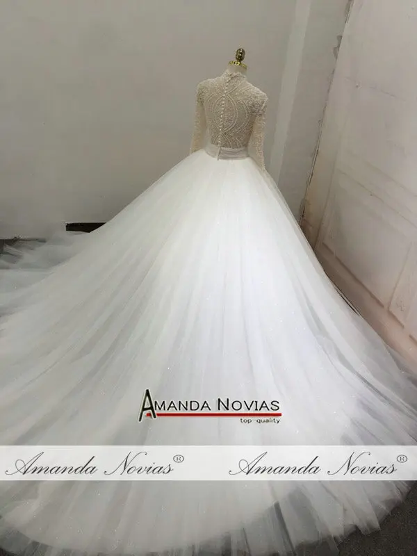 Vestido branco свадебное платье с длинными рукавами и кружевным жемчугом|see through wedding