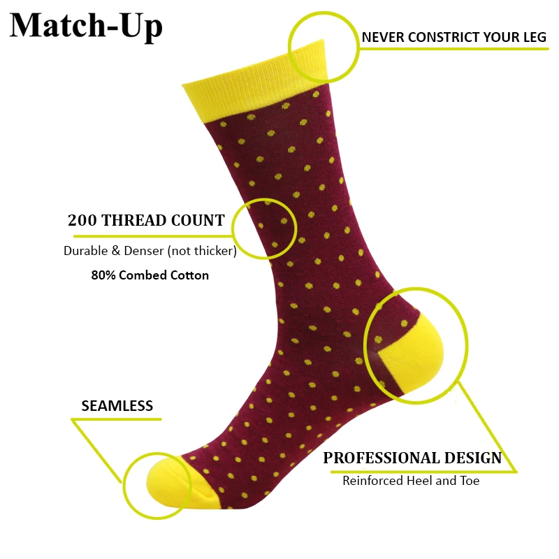 Мужские классические носки в горошек оранжевого цвета 5 пар/Лот размеры США 7