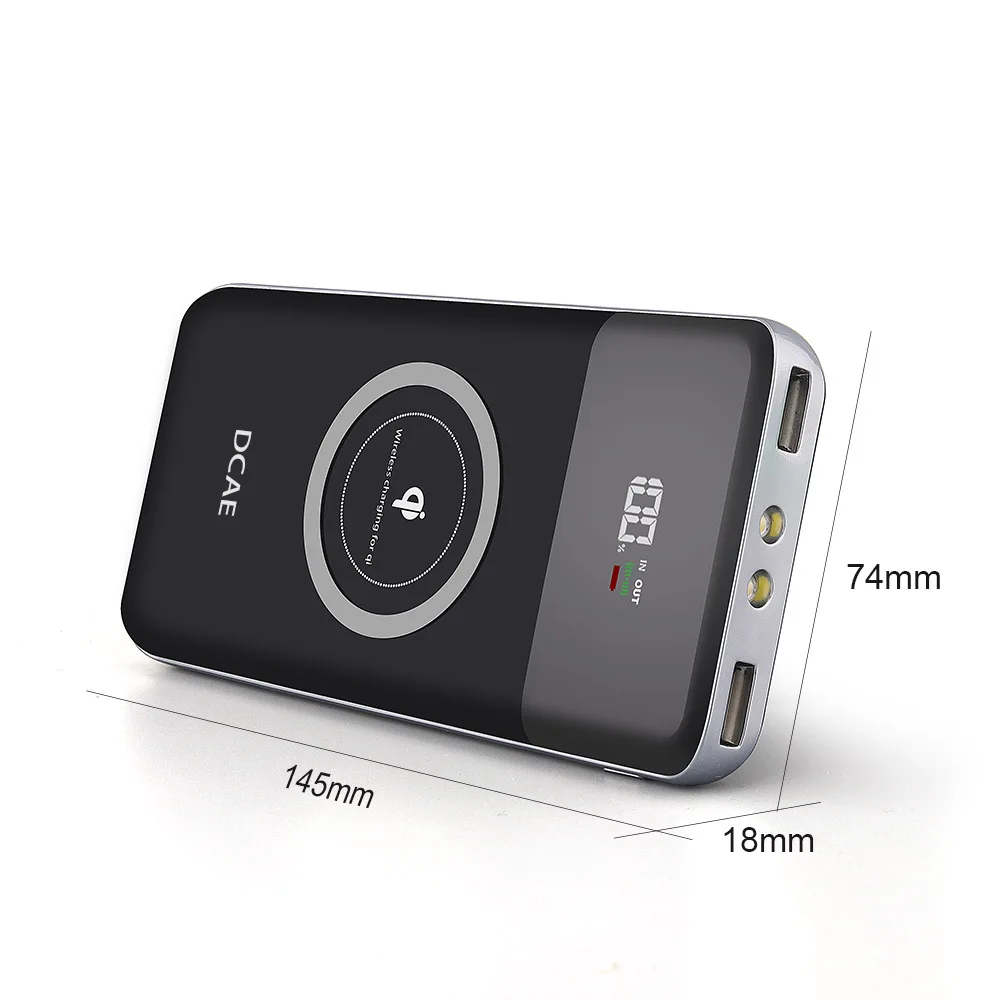 DCAE Power Bank 10000 мАч QI Беспроводное зарядное устройство Внешняя батарея USB Powerbank для