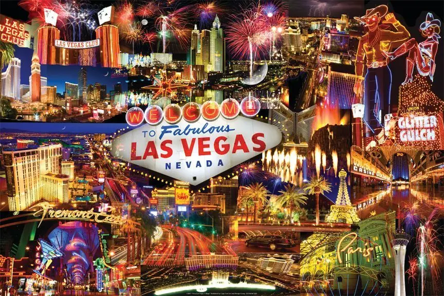 LAS VEGAS коллаж Добро пожаловать неоновый знак Шелковый постер декоративная стена