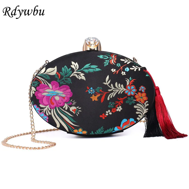 Rdywbu MEW алмаз Атлас Национальный Ветер шелковая парча Cheongsam будет соответствовать китайский стиль вышивка цветы сумка клатч с бахромой H163