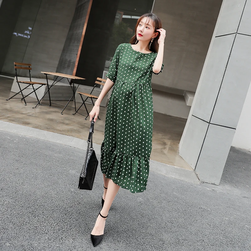 Модная свободная летняя шифоновая одежда в горошек с короткими рукавами для