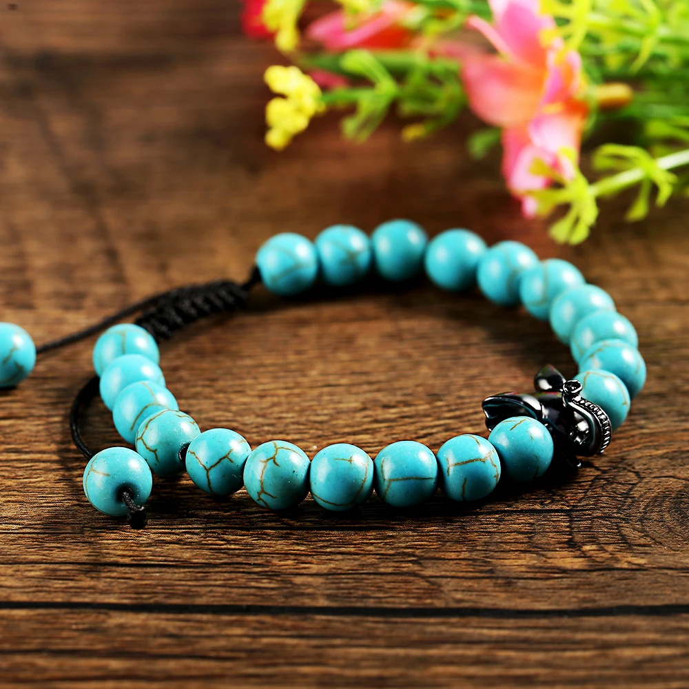 2018 Summer New 8MM Stainless Steel Elephant Natural Stone Strap Bracelet Men's | Украшения и аксессуары