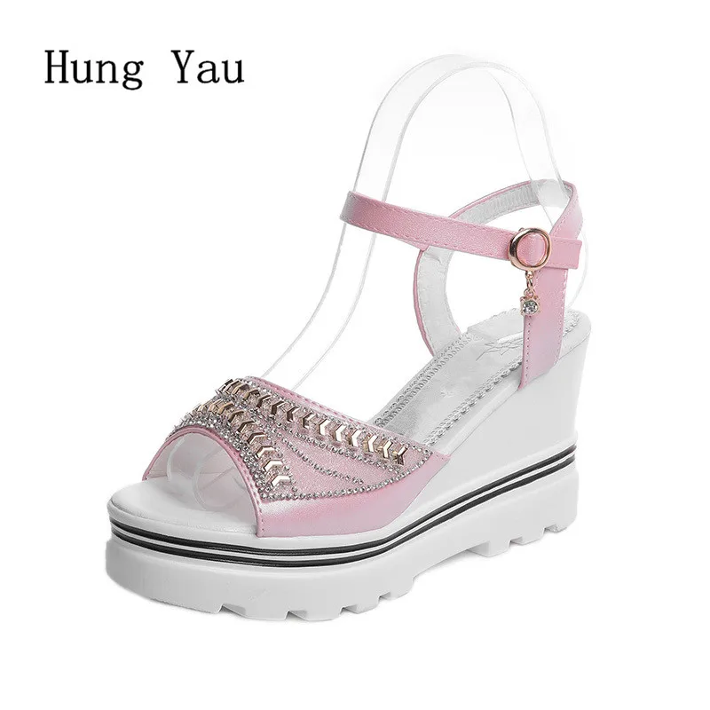 

Woman Sandals Shoes 2018 Summer Style Wedges Pumps Buckle Strap Crystal Gladiator Sandals Shoes Women Fashion Slippers Shoes