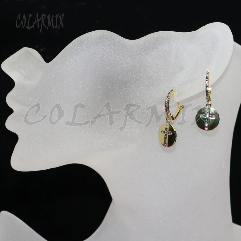 3 Pairs Rainbow color Zircon cute crystal gold earrings jewelry cross shape gift for lady 5467 | Украшения и аксессуары