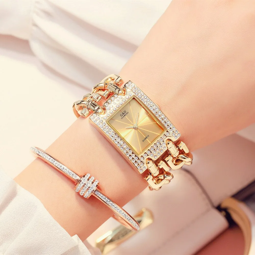 

G&D Women's Watches Luxury Rhinestone Quartz Wristwatches Ladies Bracelet Watch Reloj Mujer Montre Femme Christmas Gifts Clock