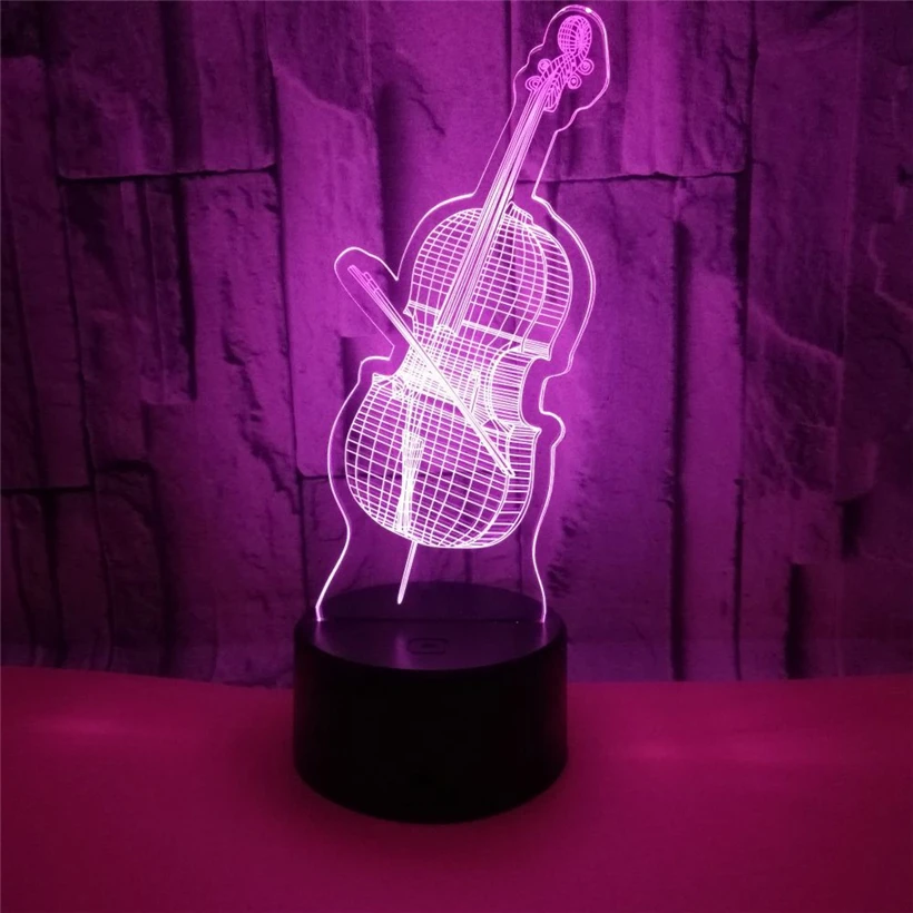 Креативный светодиодный ночник для музыкальной гитары бас 3D 7 цветов сменная