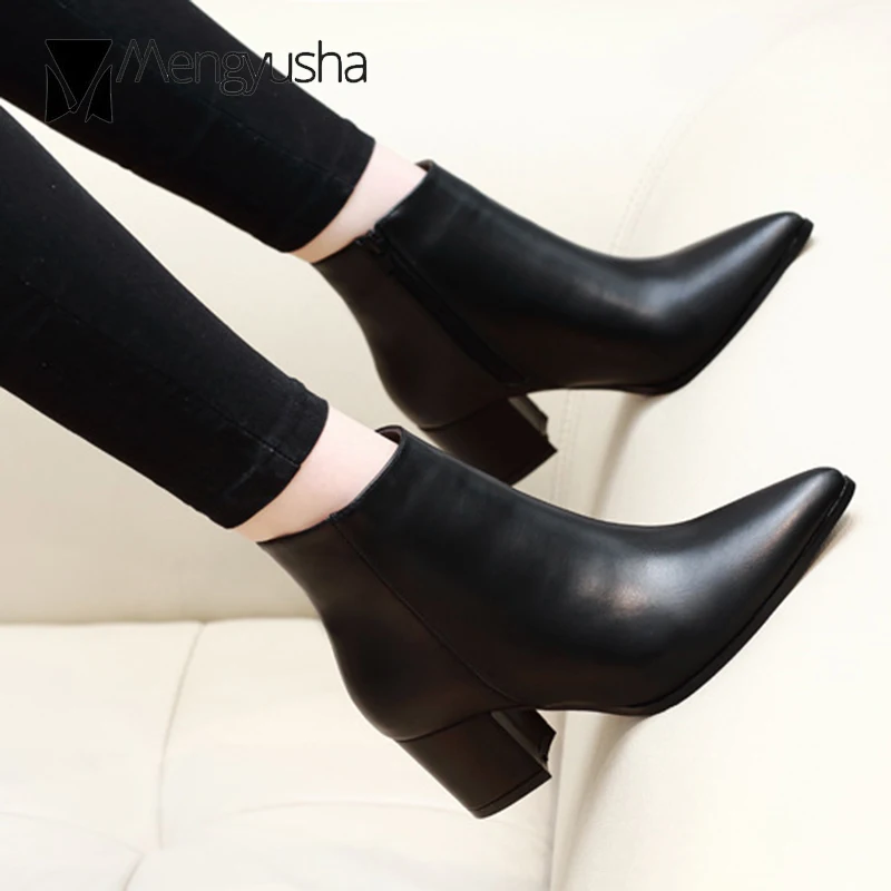 Римские ботинки челси с острым носком Черные Универсальные женские botas feminina