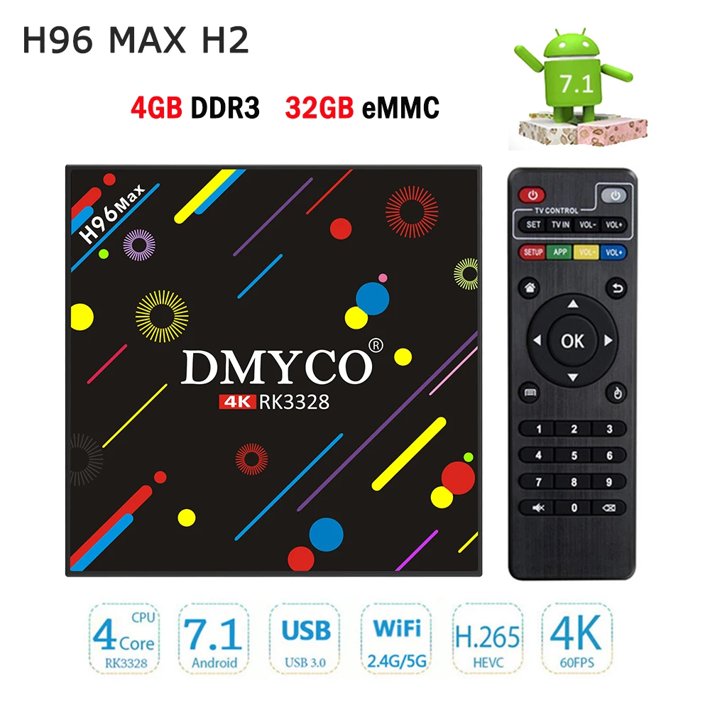 ТВ приставка Android 7 1 4G 32G H96 Max H2 RK3328 Четырехъядерный 4K Смарт VP9 HDR10 USB 3 0 2 4G/5G двойной