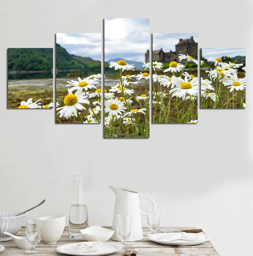 5 шт. Картина на холсте маленькая Маргаритка в поле картина старая настенная