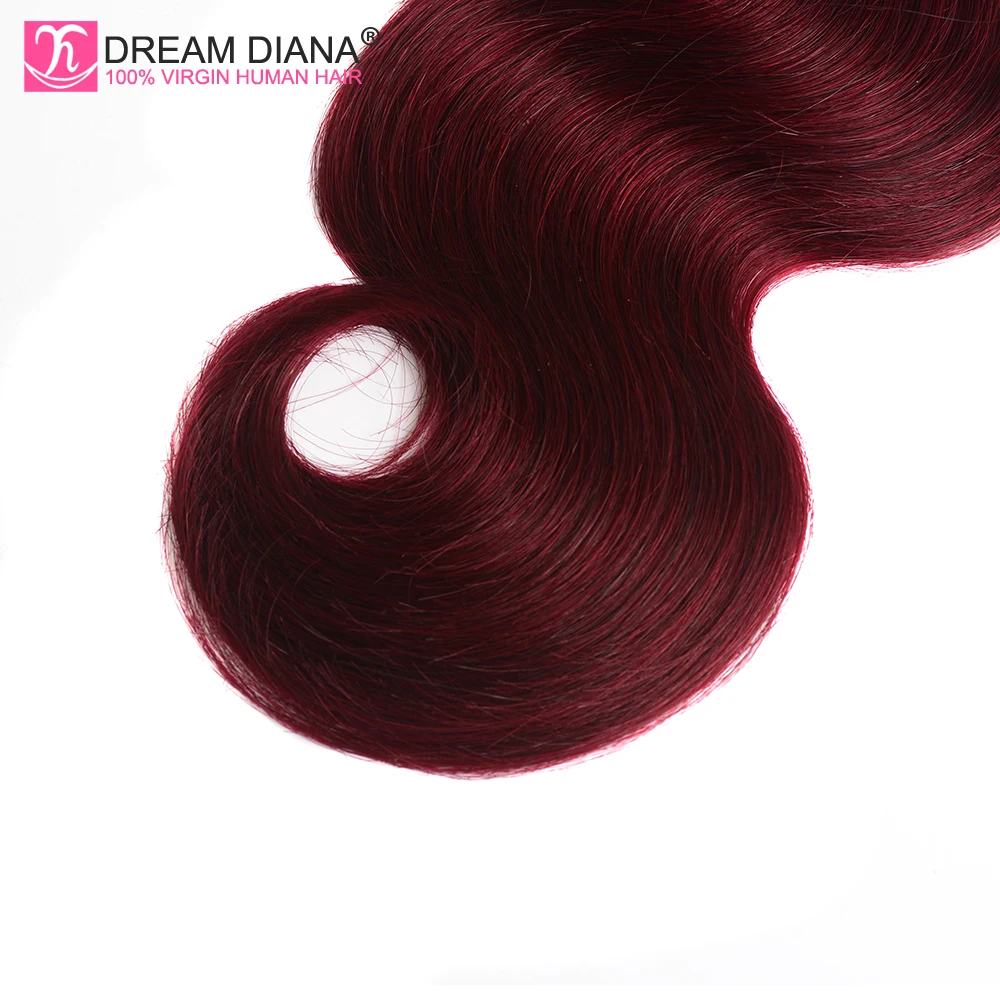 DreamDiana темно бордовый объемная волна два оттенки Омбре 3 пучка Remy Weave 99J