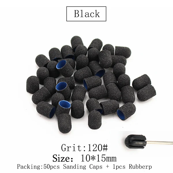 Black (120 Grit) 50 шт. 10*15 мм инструмент для кутикулы 5 цветов шлифовальные круги Электрический фрезерный с резиновым педикюром Полирующий Песок Блок Дрель аксессуары - Цвет: Black (120 Grit)