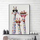 MUTU искусство красочные масляные Животные Жираф семья с очками Картина на холсте картина холст печать на холсте настенное искусство для постельного белья