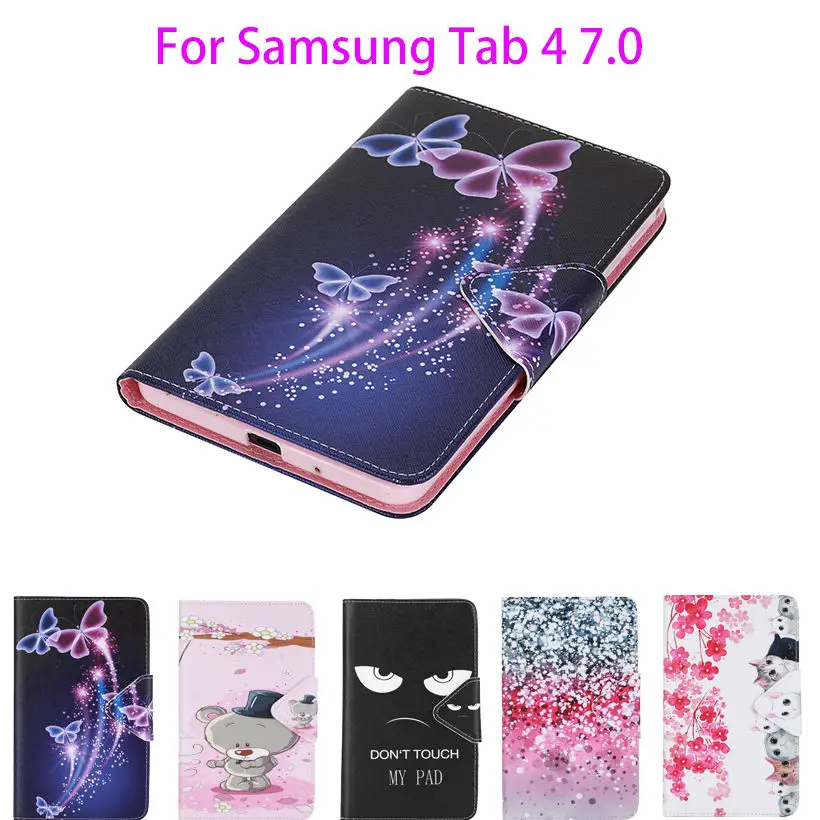 Кожаный чехол книжка с рисунком для Samsung Galaxy Tab 4 7 0 T230 T231 T235 планшета цветами и