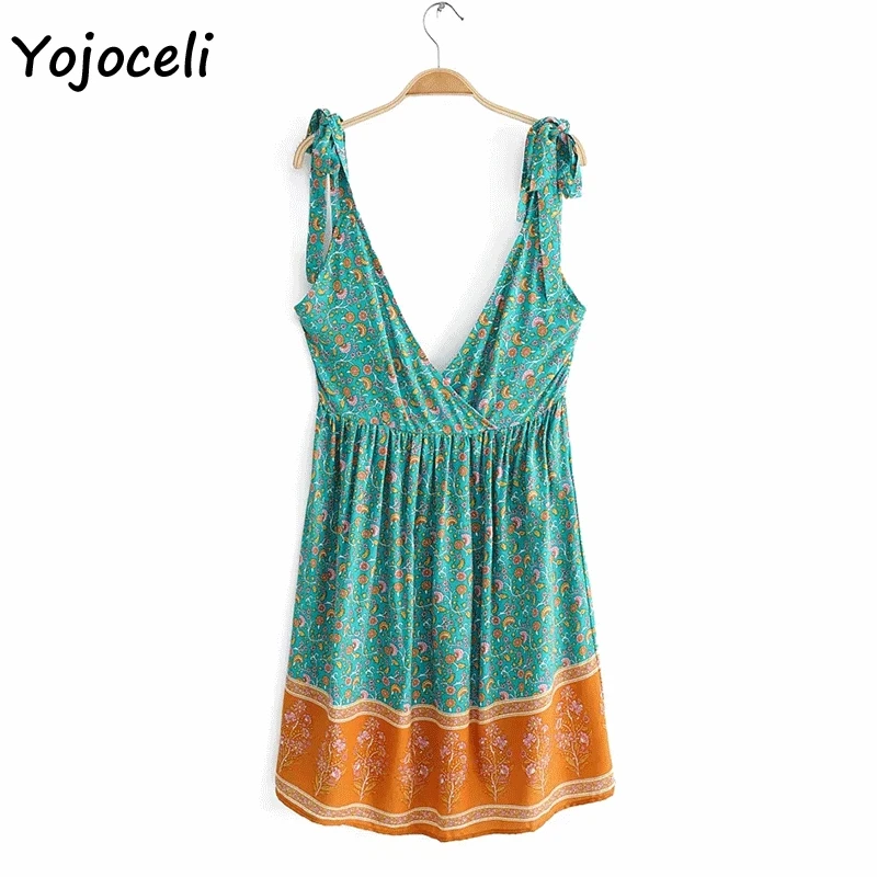 Yojoceli boho платье с пляжным цветочным принтом женское 2019 летнее v-образным вырезом и