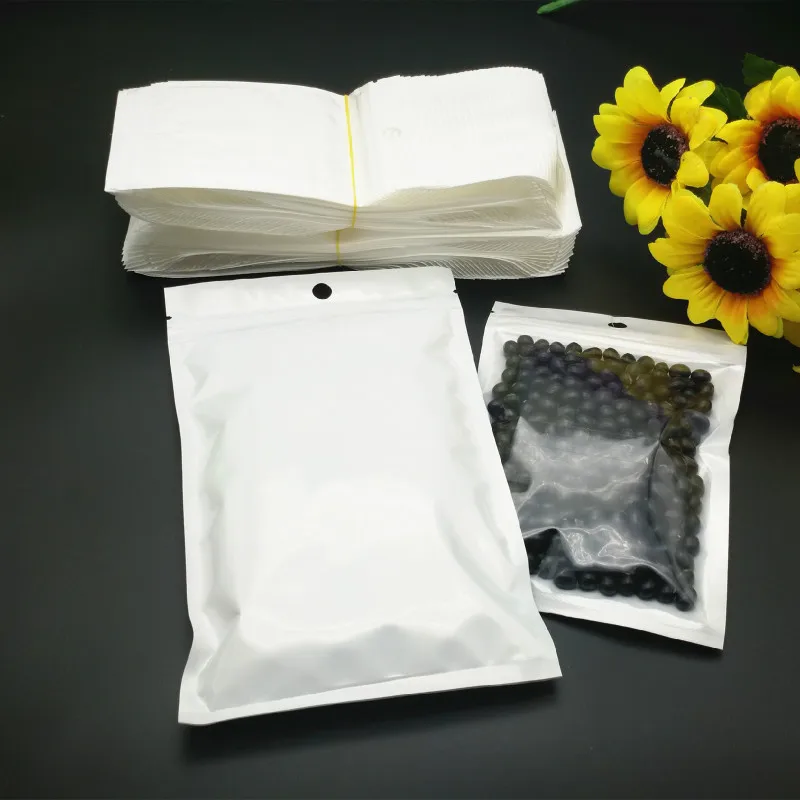 

100pcs Pearlescent film translucent white bone sealing pocket electronic packaging bags zipper ziplock bag thickening
