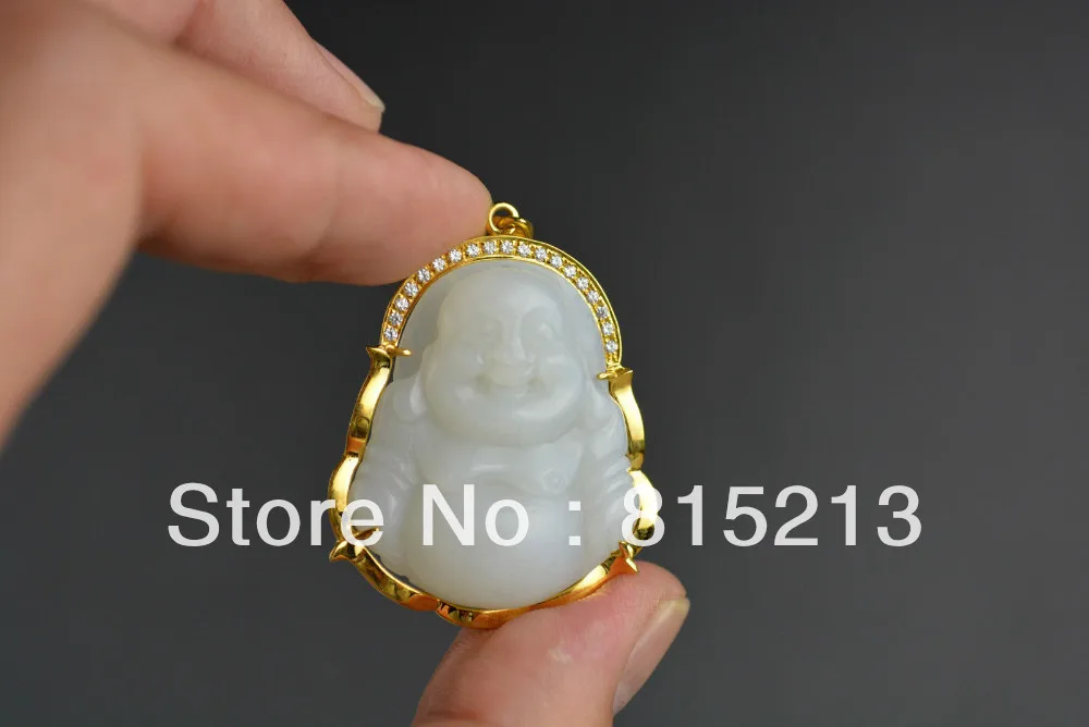 Ожерелье с подвеской N579 24 каратное золото настоящий белый нефрит|pendant set|pendant