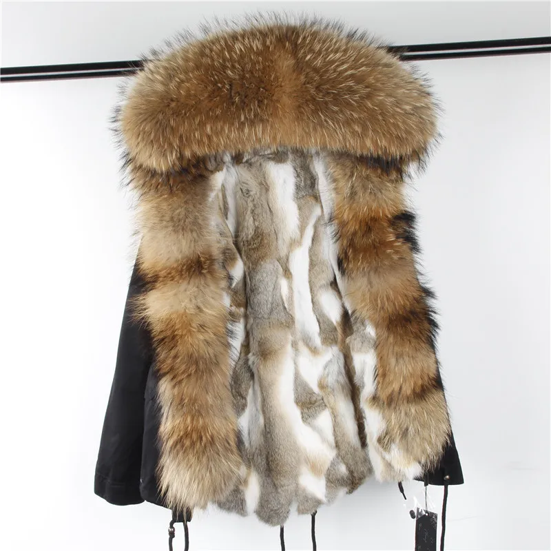 short OFTBUY, новинка, парка, натуральный мех, пальто, зимняя куртка для женщин, натуральный мех енота, воротник, теплый, толстый, мех кролика, подкладка, парки, отстегивающиеся - Цвет: short
