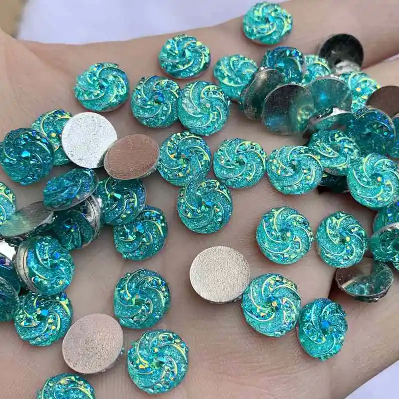 Lake blue AB 50 шт 10 мм AB смолы Стразы круглые плоские с оборота камень Кабошон DIY Свадебные украшения ремесла-HB23 - Цвет: Lake blue AB