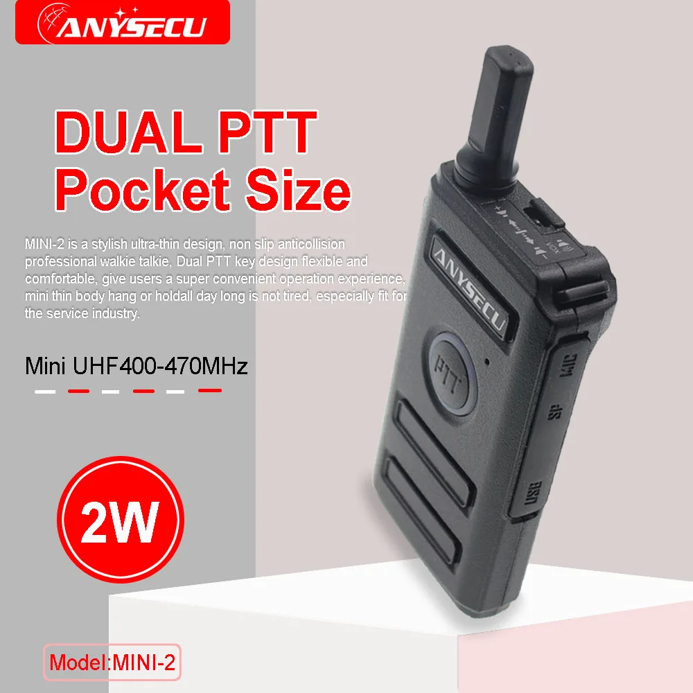 Новая модель ANYSECU MINI-2 ультратонкая мини-радиоприемник двойная кнопка PTT UHF 400-470