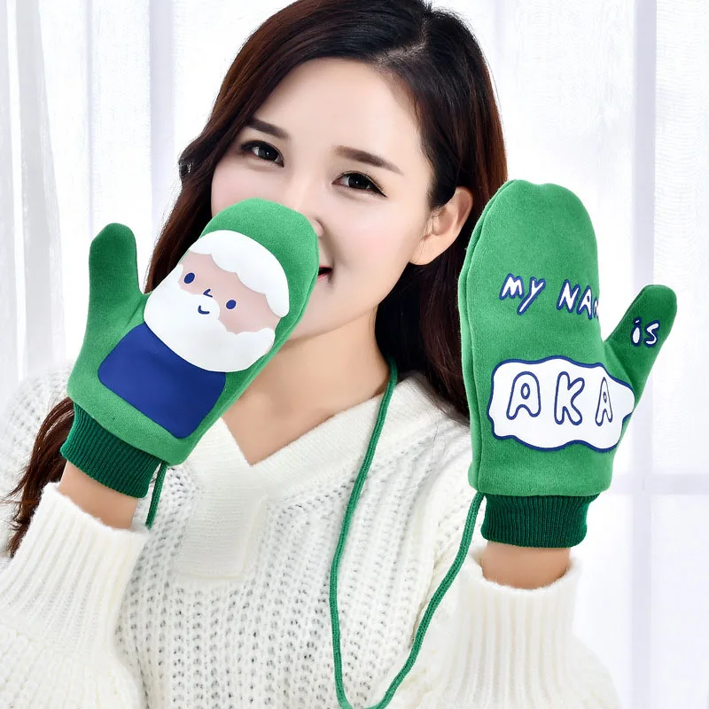 

Men Preppy Style Cute Womens Lovers Unisex Warm Full Finger Funny Printed Gloves & Mittens Cartoon Thicking Velvet Winter