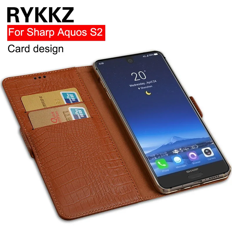

RYKKZ Genuine Leather Flip Cover Card For Sharp Aquos S2 Protective Stand Case Leather Cover For Sharp FS8010 Free Shipping