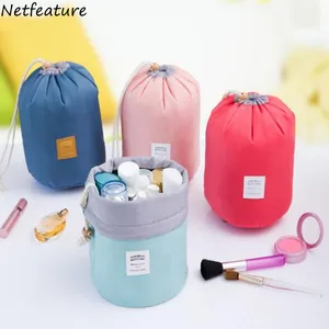 Дорожная вместительная круглая косметичка на шнурке, водонепроницаемые Цилиндрические сумки для хранения туалетных принадлежностей, косметические органайзеры для мелочей