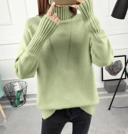 Fall and Winter 2019 New Loose High-necked Sweater Woman Korean Edition Long-sleeved Bottom Knitted Plushing Thicken | Женская одежда