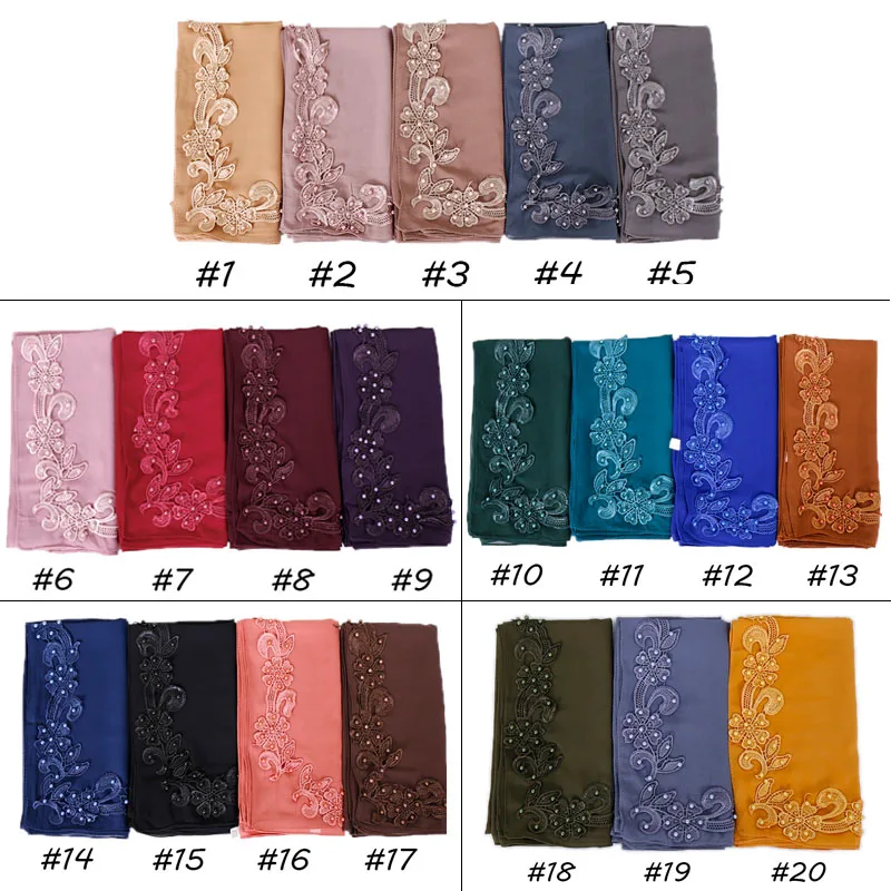 New square hijab scarf women bubble chiffon floral with beads shawl solid headband muslim scarves and wrap 115*115cm 20pcs/lot |