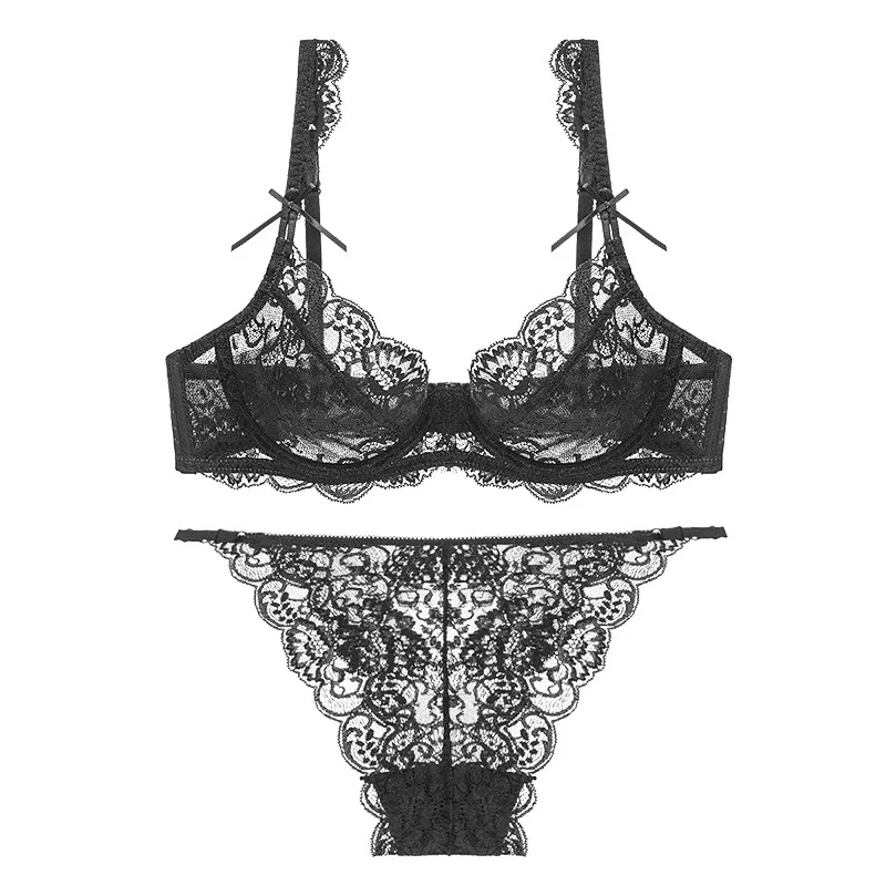 Ultrathin Fund Will Code Lace Bras Suit Maɺm white Underwear women sexy strap translucent girls bra set | Женская одежда