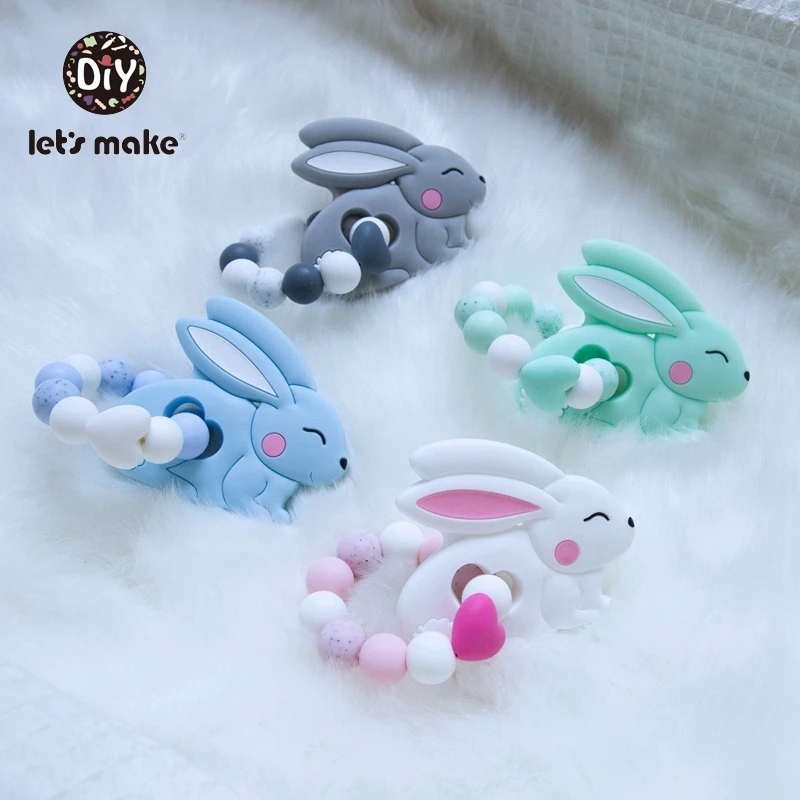 Let's Make 4 шт. детские игрушки силиконовые бусины DIY детские погремушки браслеты прорезывание зубов силиконовая подвеска Кролик для детских игрушек прорезыватели