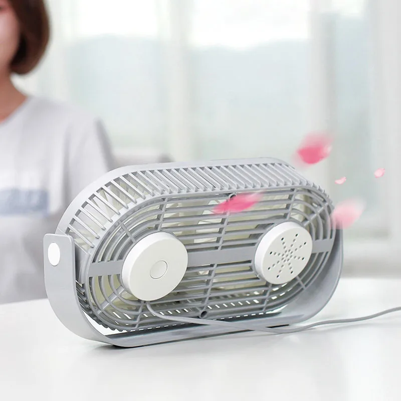 Мини вентилятор с двумя головками USB портативный Настольный Hands free зарядка 3 скорости бесшумный кондиционер