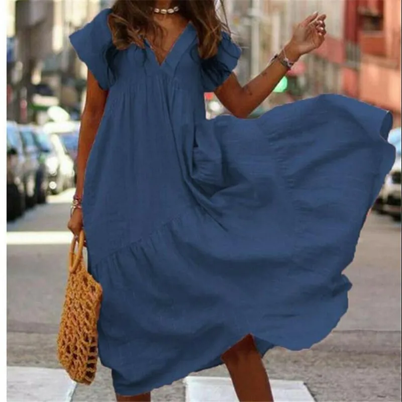 Женское платье туника Boho длинное Повседневное из хлопка с длинным рукавом