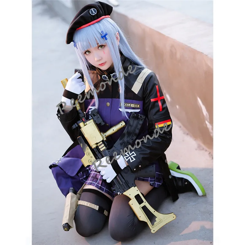 Игра для девочек Frontline Hk416 Косплей костюмы полный комплект униформы фиолетовый боевой Униформа парик косплей костюм для женщин девочек Хэллоуин