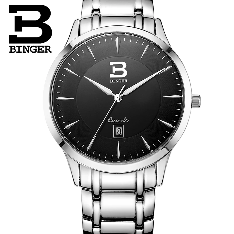 Часы мужские из натуральной швейцарской стали с сапфировым стеклом и календарем