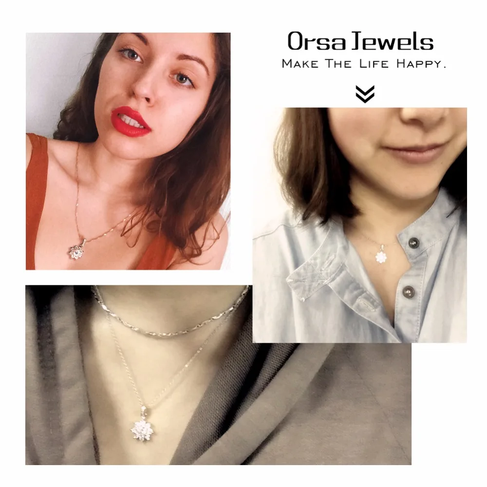 ORSA JEWELS, роскошные хрустальные подвески со снежинками и ожерельем, настоящее 925 пробы Серебряное ожерелье, подарок для женщин SN44